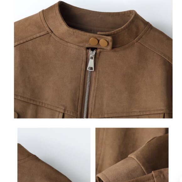Minimalist Zip Up Suedette Moto Jacket - Picture 9 of 11
